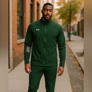 Mens Under Armour Full Zip Track Active Jacket Green XL